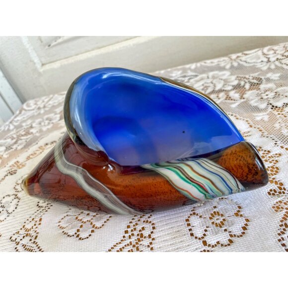 Vintage MCM Murano Encased Glass Conch Shell Brown Cobalt blue - Picture 5 of 12